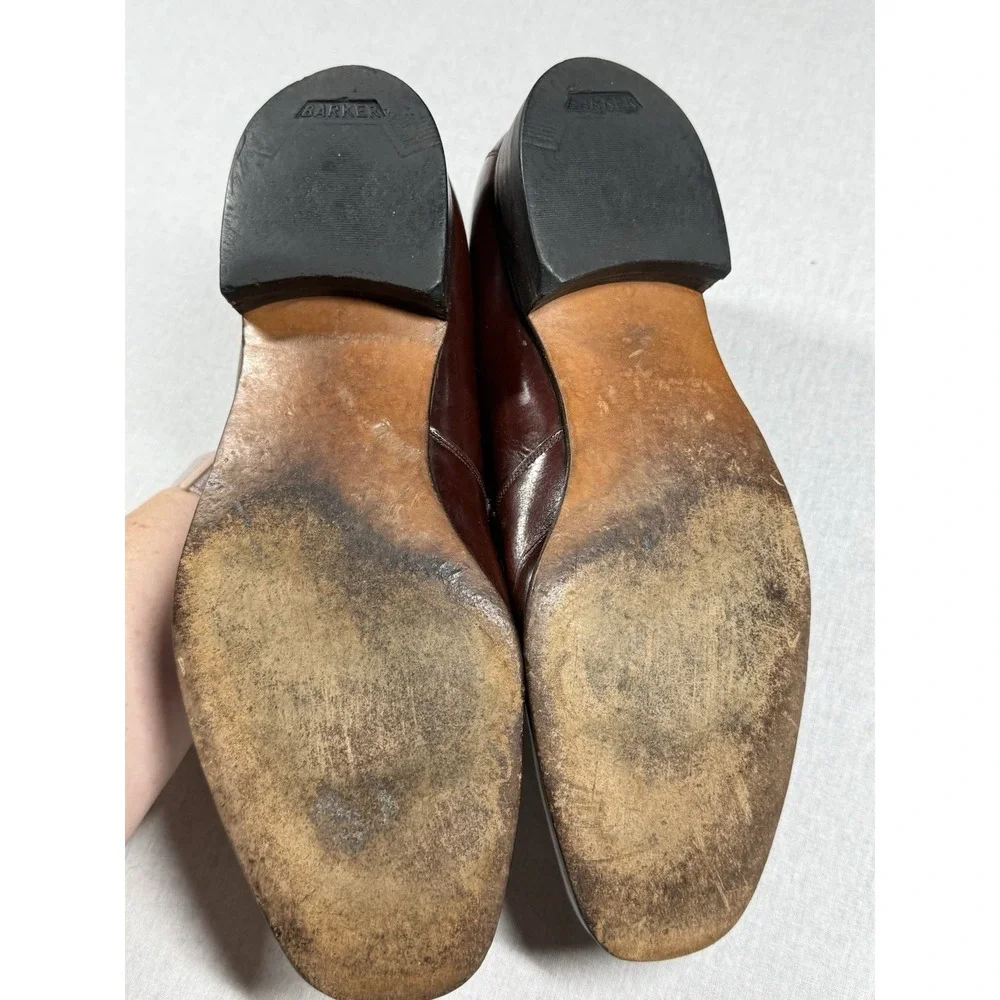Barker England Penny Loafers Sz‎ 9/8UK Burgundy Leather Vintage Dress Shoes
